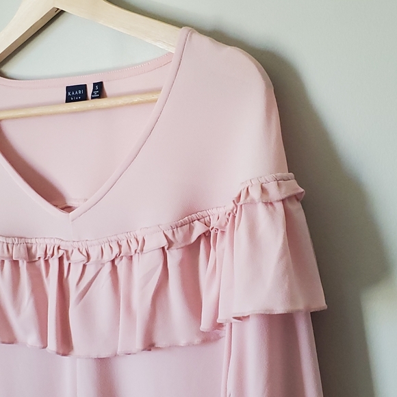 KAARI BLUE | NWT Pink Ruffle V-Neck Top | S - Picture 2 of 4
